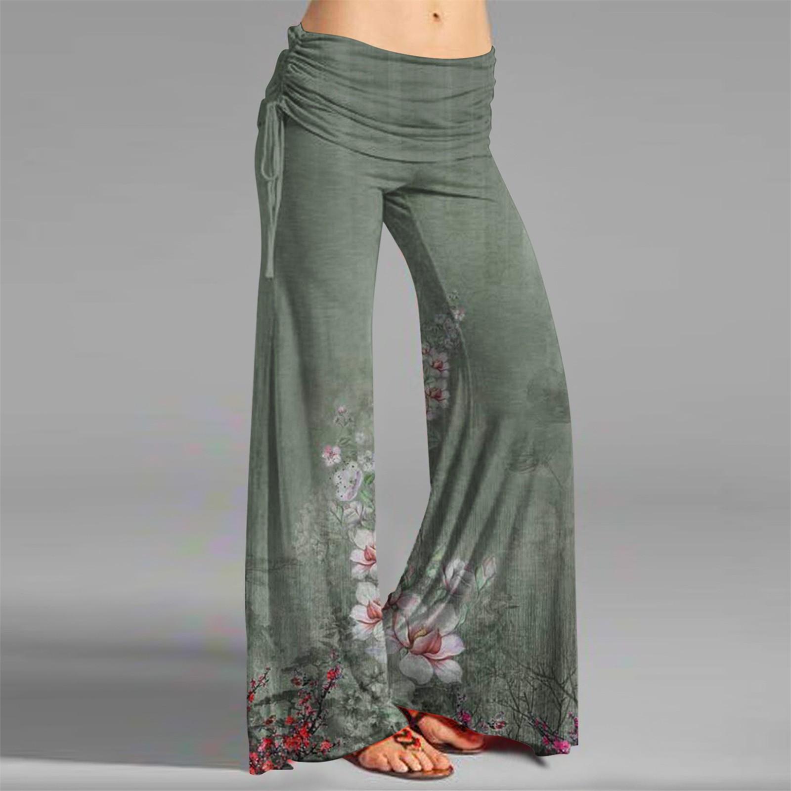 

Женские модные повседневные расклешенные брюки с кулиской и винтажным принтом, широкие брюки L армия зеленый