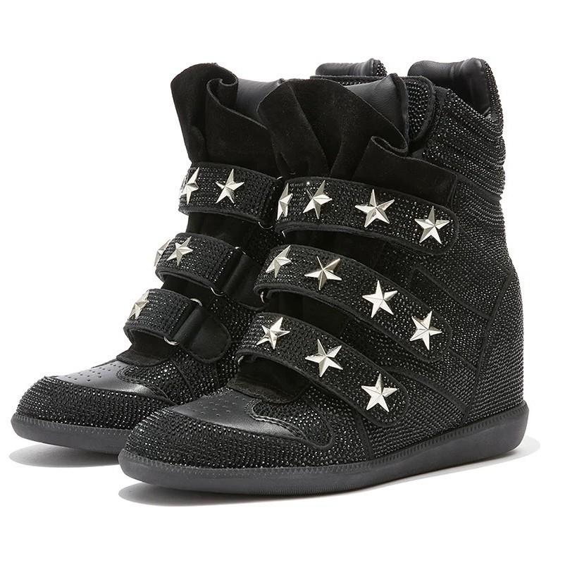Women's Frosted Leather High-Top Sneakers with Hidden Height-Boosting Sole