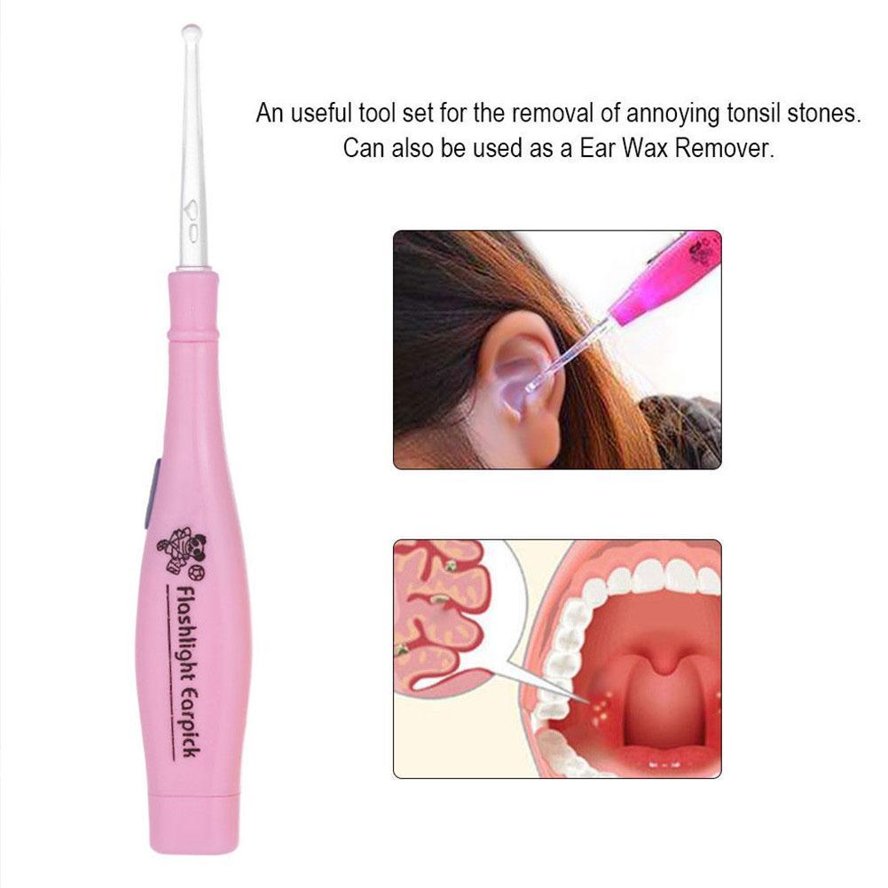 Tonsil Stone Remover Tool LED Light Earpick Stainless Steel Earwax Remover 3 Tips Irrigator Clean Ear Care Wax Cleaning Tools