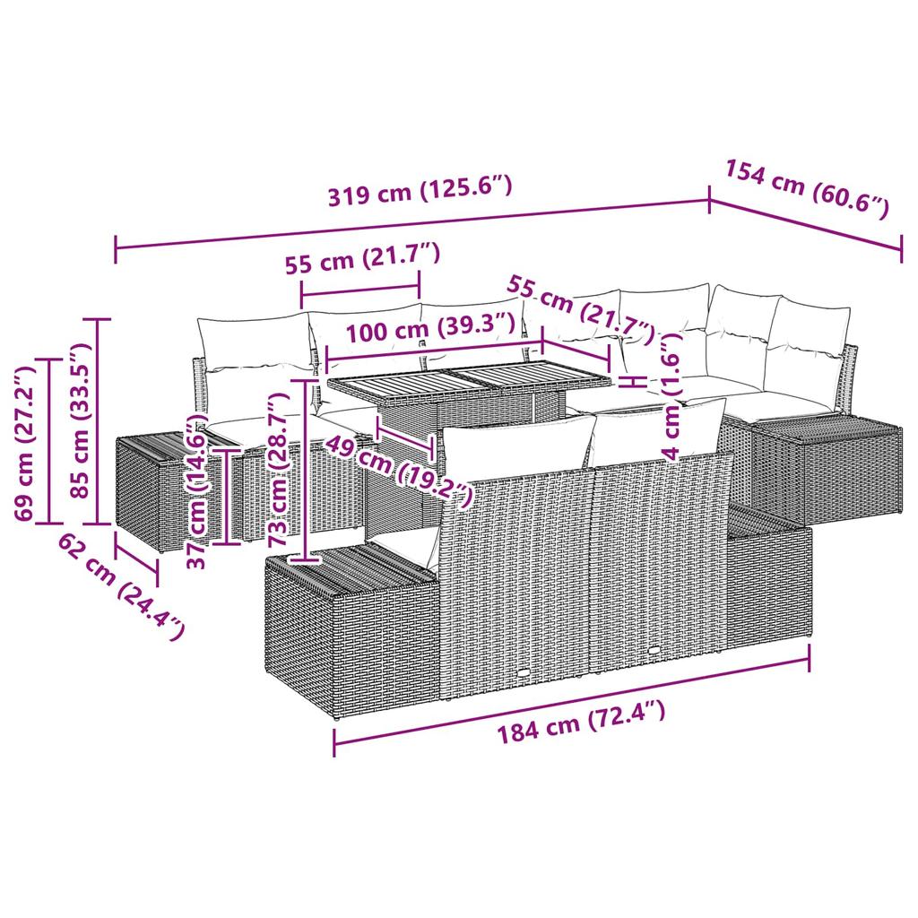 Garden Dining Set 9 Pcs. 8 Seater Black and Teal