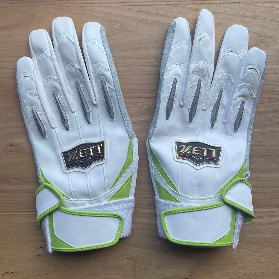 Used ZETT batting gloves white x lime green