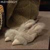 Fashion Fur Pointed Toes Women Slippers High Heels Sexy Luxury Shoes Woman 2024 Trend Winter Slingback Flip Flops New Pumps Mujer Slides