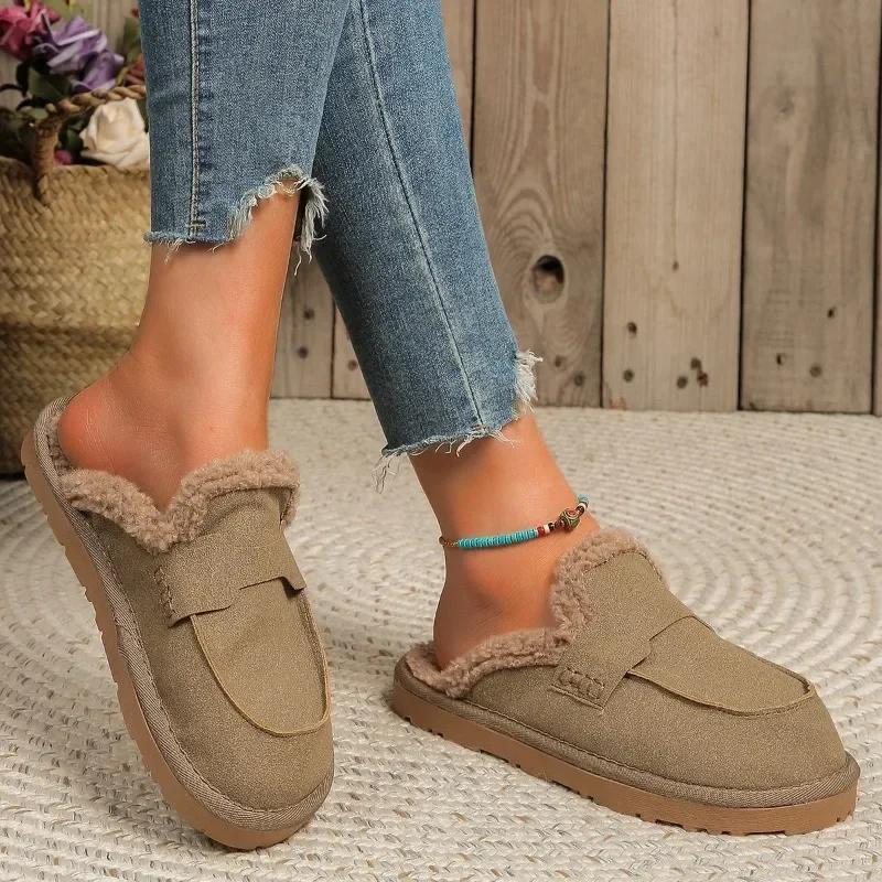 Fashion Warm Mules Slippers Women 2025 New Plush Thickened Comfortable Indoor Outdoor Solid Cotton Shoes Fashion Casual Shoes 2025