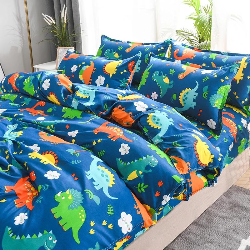 Blue Dinosaurs Soft Duvet Cover Quen Children Kids Carton Warm Comforter Covers Sets for Young Boys Soft Lovely Animals Patern Beding Set Home Decor