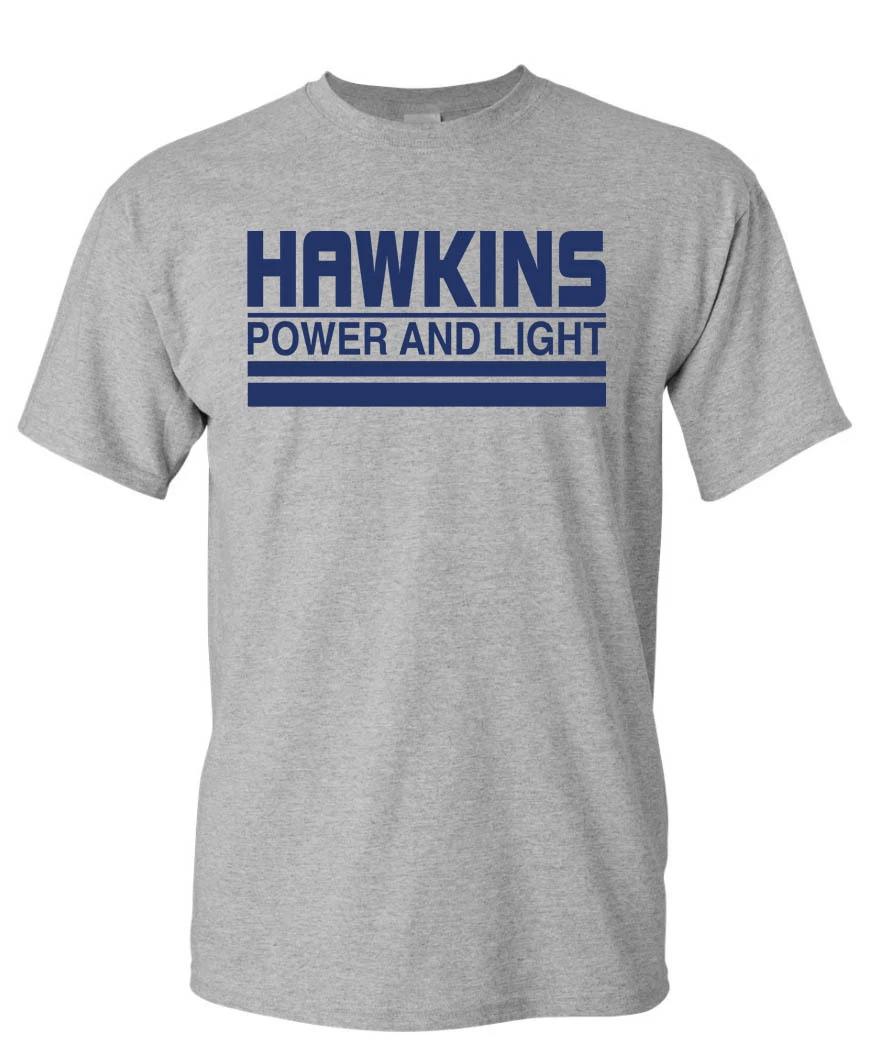 HAWKINS Power and Light 100% Cotton T-shirt Mens Tees Top - S to 5XL - Stranger Things Netflix L