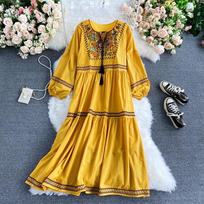 Women's V Neck Printed Mid Waist Pullover Casual Loose And Thin Temperament Dress