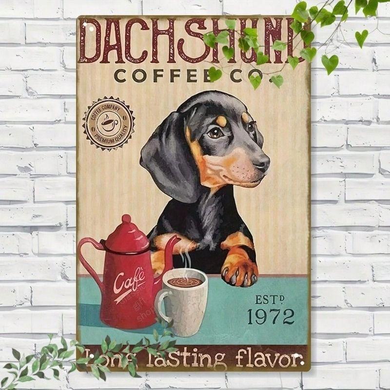 Metal Wall Poster Dachshund Retro Vinyl Gift for Bar Cafe Home Office
