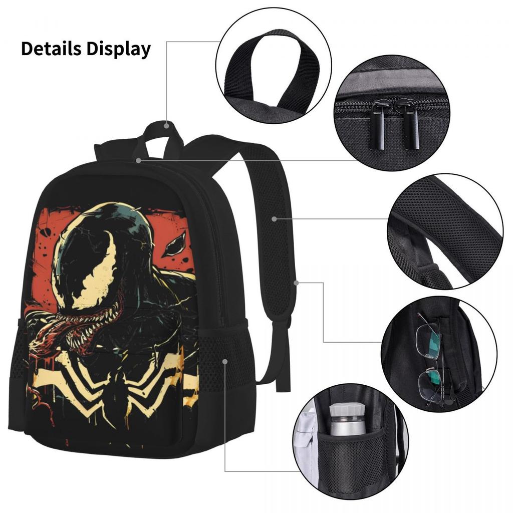 Venom Venomous Fury 3pecs/set Backpack for Teenage High School Shoulder Bag Lunch Bag Pencil Case