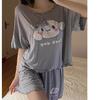 Women's Faux Cotton Double Short Pajama Set with Built-in Bra, Lapel Collar, Wearable Outdoors and At Home