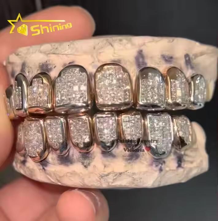 Top 6 Bottom 6 Hop Hop Iced Out VVS Invisible Setting Princess Cut Custom VVS Moissanite Diamond Grillz
