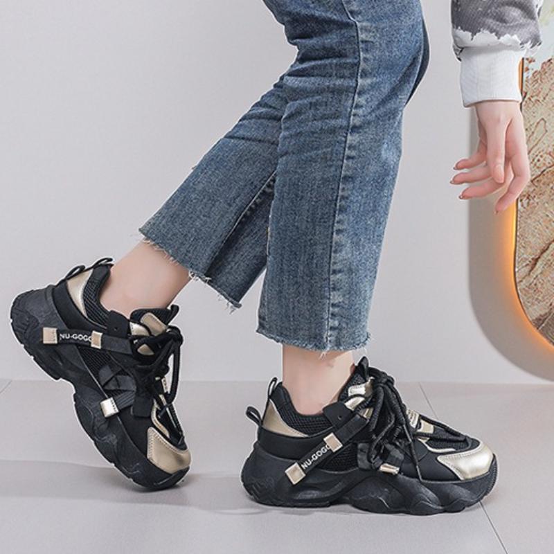 Womens Sports Shoes Thick Sole 2025 Summer New Chunky Sneakers Casual Mesh Breathable Trainers Sports Running Casual Shoes