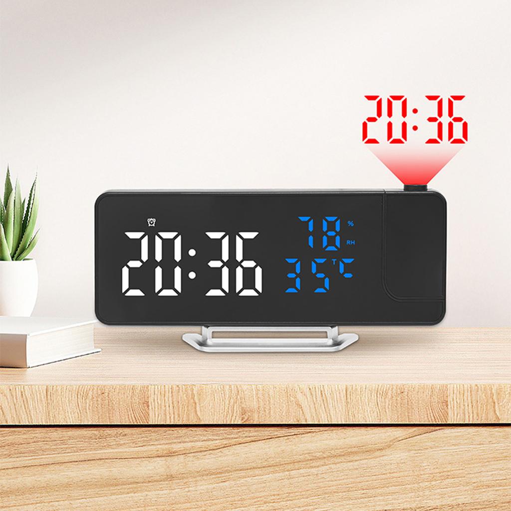 Modern LED Clock with Time Temperature and Humidity Projection for Bedroom Office Dorm Alarm Clock