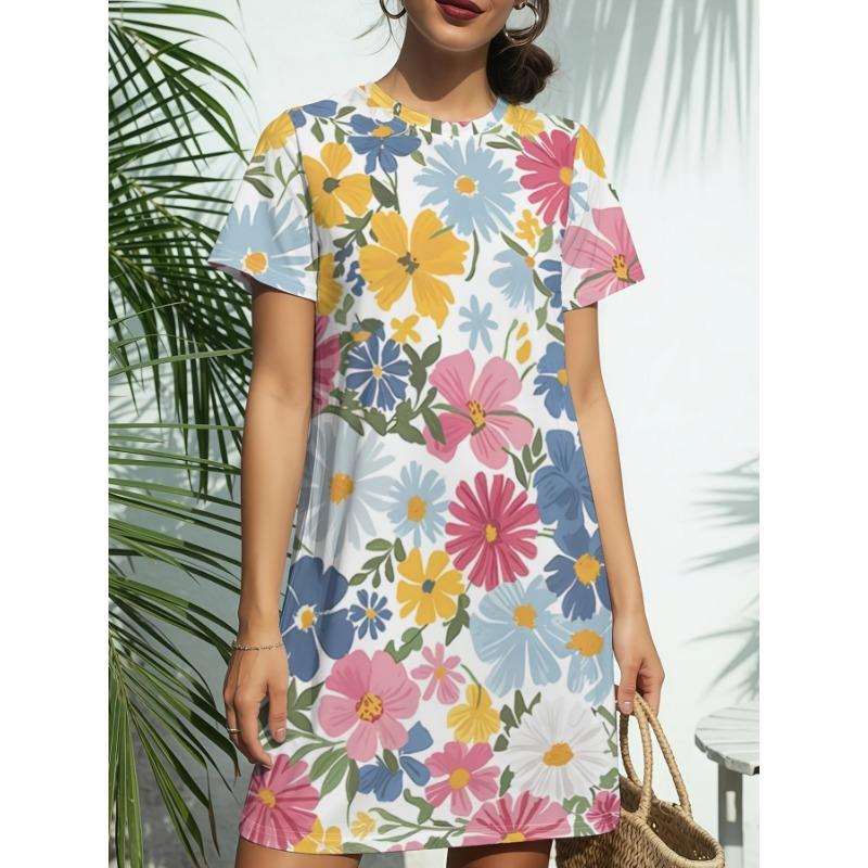 Plus Size, Self-developed Plus Size Casual Plant Print Dress