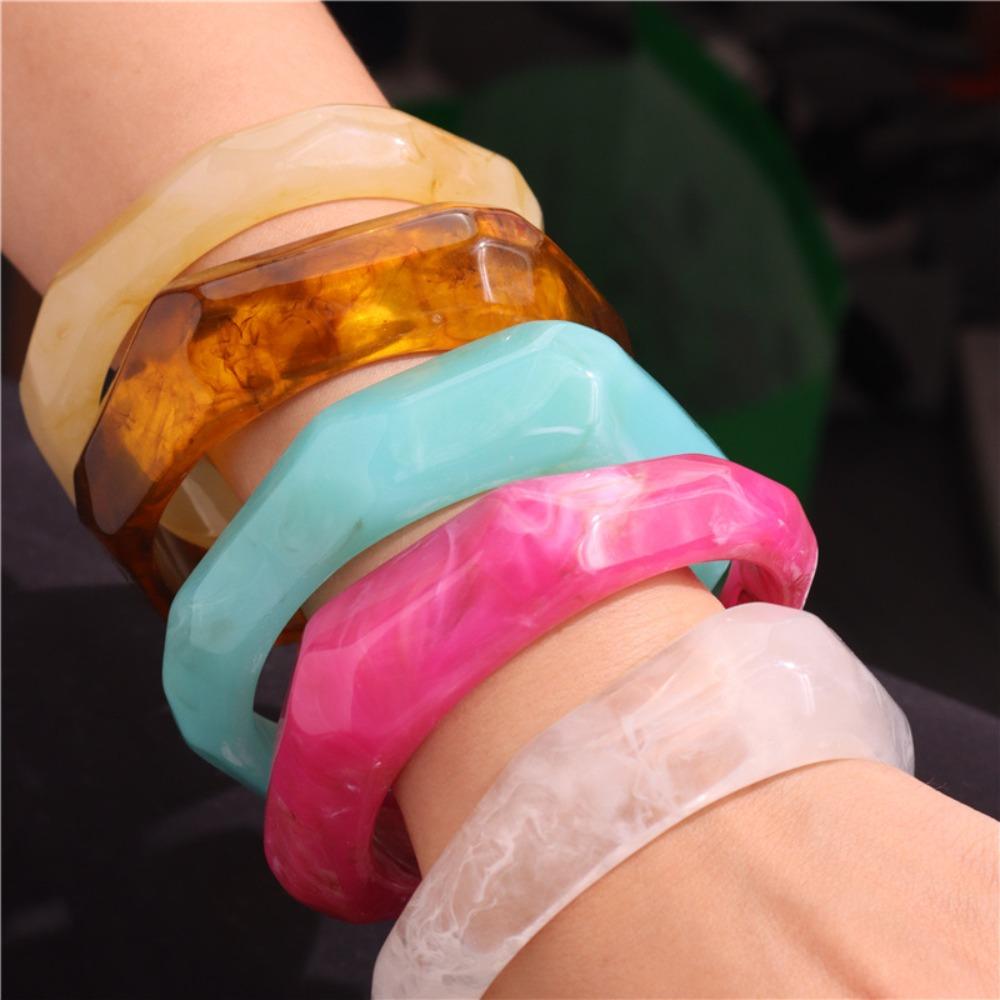 Square Triangle Resin Bangles Irregular Retro Hand Ring Unique Chunky Bracelets  Girls Gift