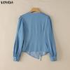 VONDA Women V-Neck Long Sleeve Lace-up Irregular Solid Color Casual Blouse