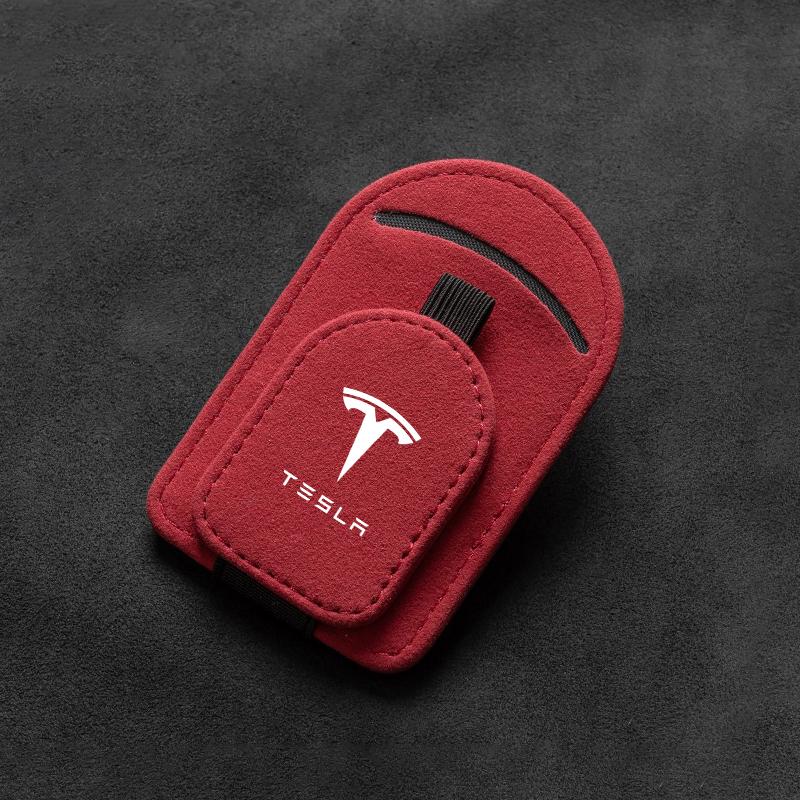Magnetic Leather Car Visor Sunglasses Holder Ticket Card Clip for Tesla Model 3 Model S Model X Model Y Cybertruck Roadster