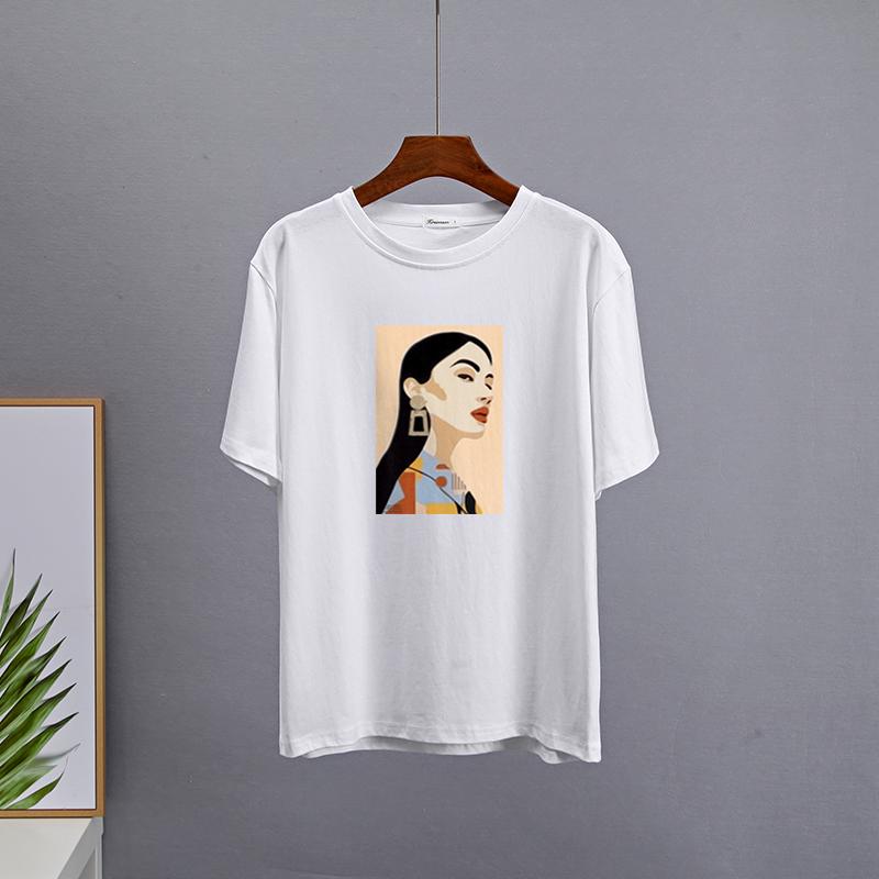 Hirsionsan Chic Cotton Printed T Shirts Women Summer Loose Casual Tees Oversized Aesthetic Graphic Clothes Plus Size Female Tops