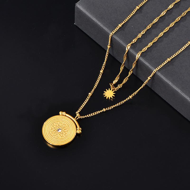 Gold-Plated Titanium Steel Eight-Point Star Necklace: Fashionable Double-Layer Clavicle Chain for Women