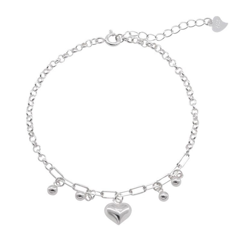 

Fashion Pure Silver Double-sided Bracelet, Female Paperclip Chain, Versatile Heart-shaped Round Bead Pendant Ankle Chain