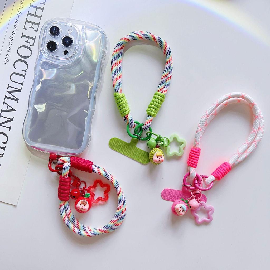 Colorful Candy Style Lanyard Phone Case with Dopamine Wrist Strap - Creative Cartoon Design