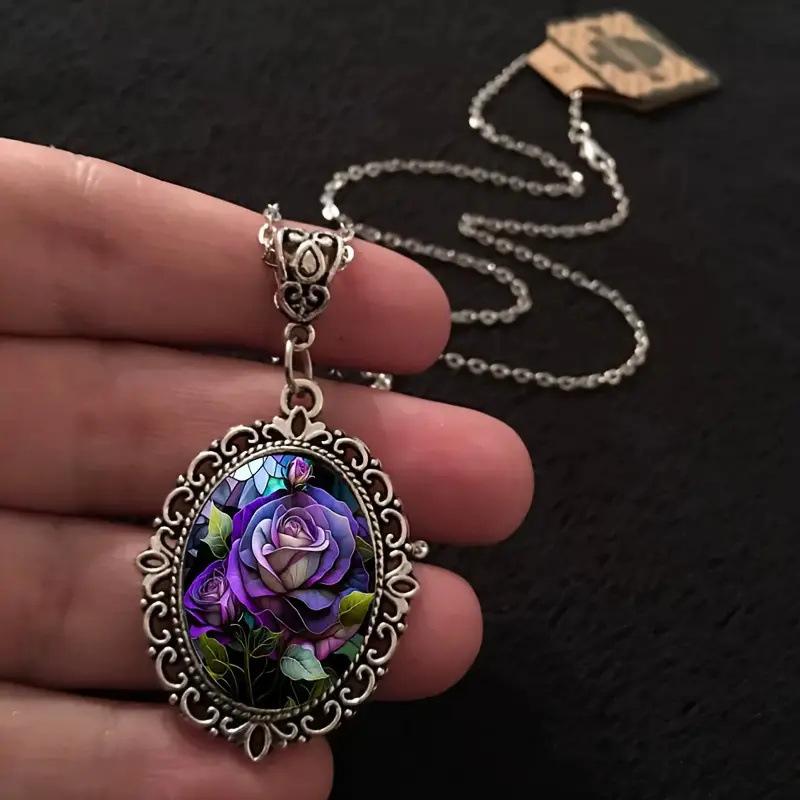 Anhänger - Eine Elegante Violette Rose Oval, Accessoire Geschenk Halskette