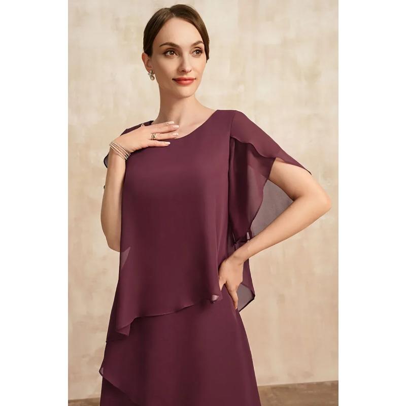 Elegante Brautmutterkleider Unregelmäßig Lagenärmel Blütenärmel Fließendes Maxikleid Party Hochzeitsgastkleid Große Größen
