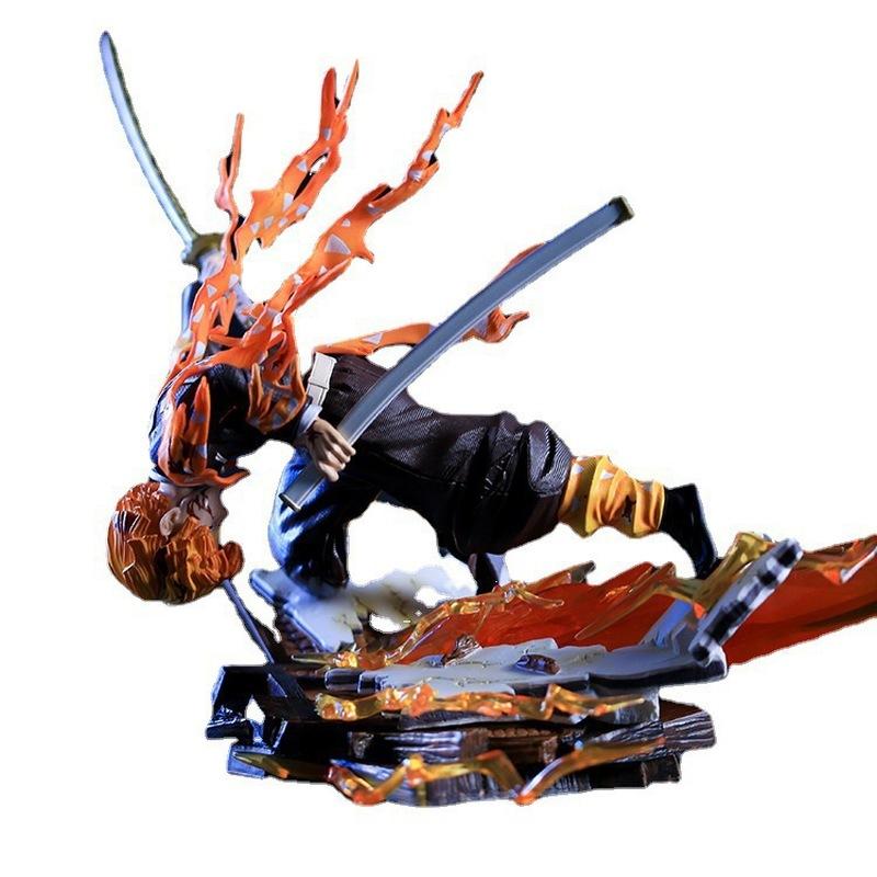 Demon Slayer Zenitsu Agatsuma Thunder God Action Figure 28CM Light Up Flame Effect  Collectible Anime Model For Fans