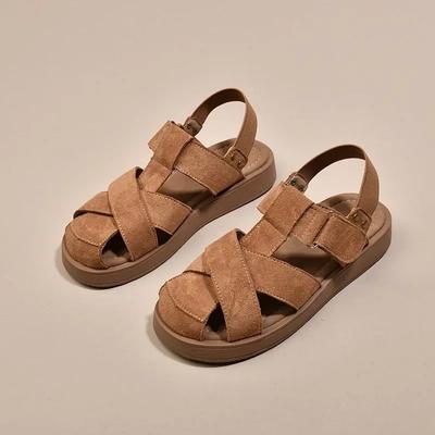 Fashion Women's Roman Sandals Summer Outdoor Wear Hole Hole Beach Shoes Flat Bottom Sandals Hollow Out Design Leather Leisure Footwear