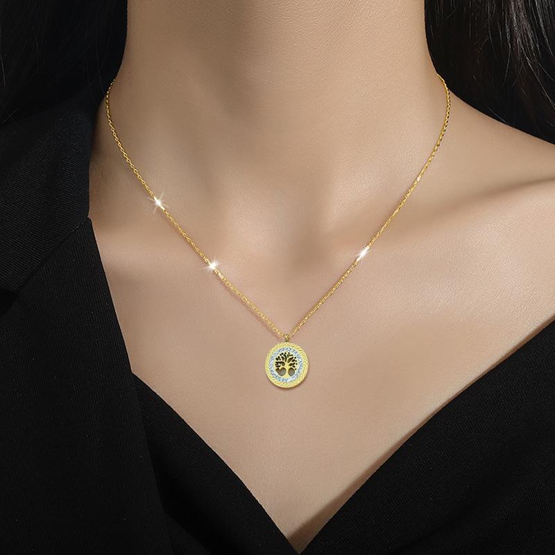 Titanium Steel Light Luxury Tree Of Life Minimalist Furnace Real Gold Necklace Female Collarbone Chain Accessories