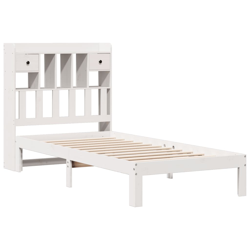 Solid Wood Bed with Shelf Without Mattress White 90x200 cm Pine