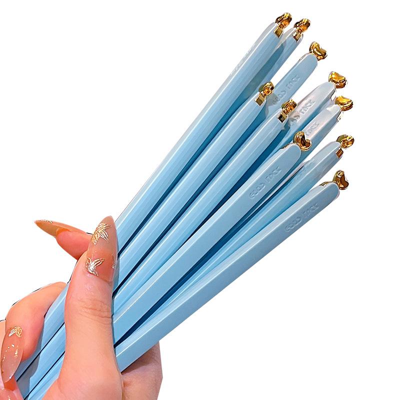 5 Pairs Colored Reusable Chopsticks, Fiberglass Chopsticks Set, Non-Slip, 25.5cm