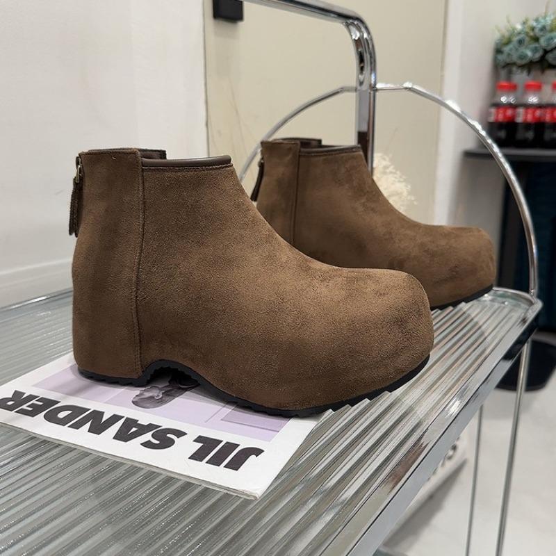 Muffin platform short boots women's autumn and winter new velvet ugly cute boots