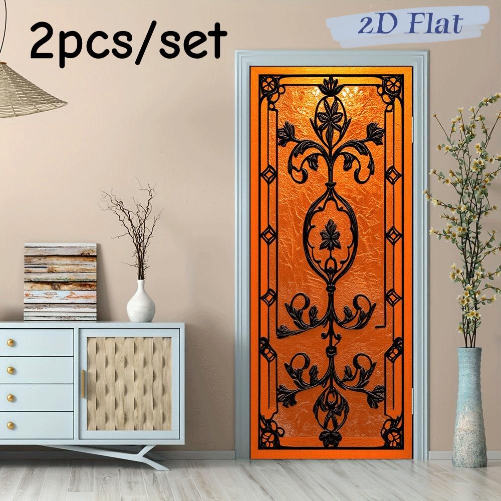 

2pcs Retro European Pattern Decorative Door Wall Stickers Living Room Entrance Background Wall Decorative Stickers Removable Art (as the picture,38.5x200cmx2)