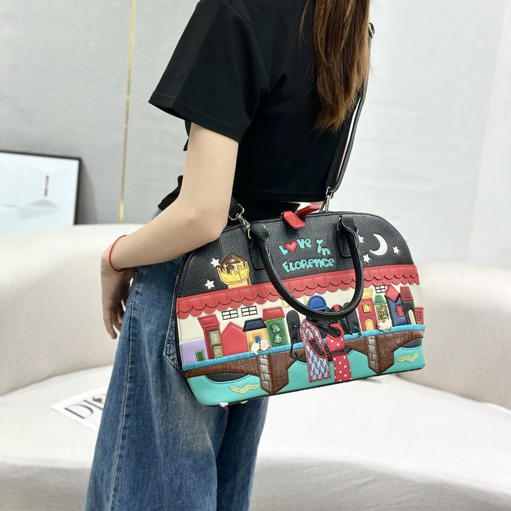 Premium Temperament Handbag Bag Women'S Splicing Embroidery Women'S Bag Large Capacity Shell Bag Messenger