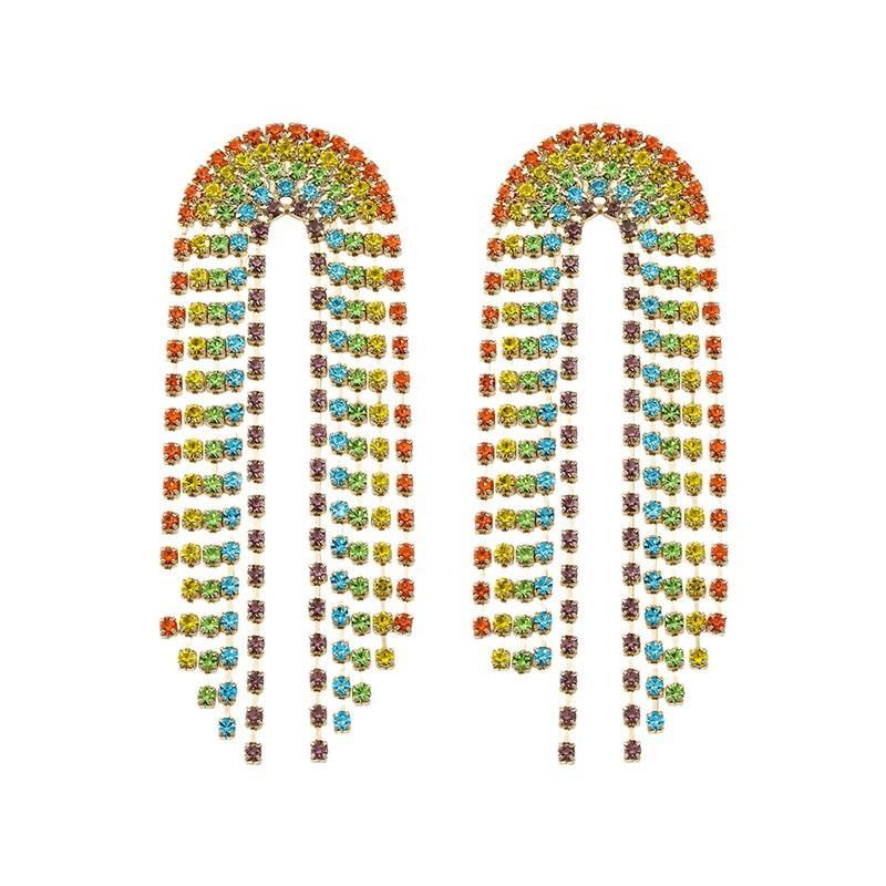 Full Diamond Rainbow Earrings Fashion Tassel Claw Chain Earrings Light Luxury Premium Sense Daily Versatile Earrings Women
