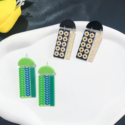 Cross Border Rectangular Geometric Flower Earrings Acrylic Personalized Retro Jewelry
