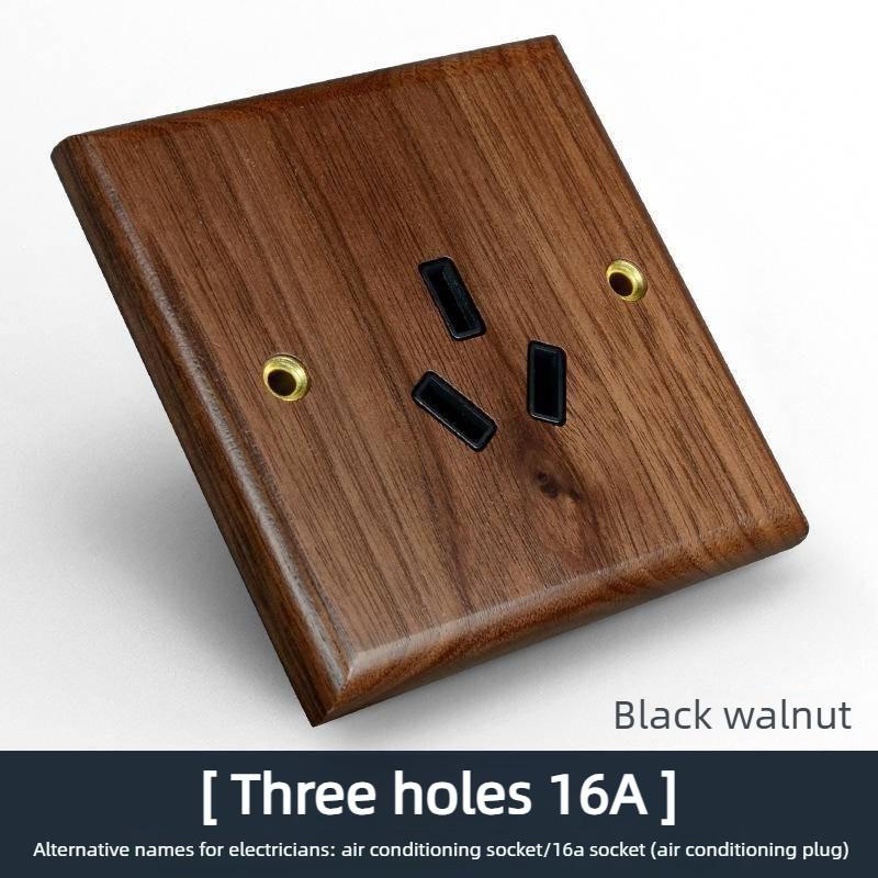 Nuc Negru Lemn Masiv Alamă Manetă Panou Comutatoare Retro Montare pe Perete Cutie 86 Linie Deschisă Suprafață Trei Prize 16A