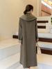 Hooded Double-Sided Long Wool Coat Bathrobe with Tie Waist - Autumn/Winter Korean Fashion Women's Outerwear