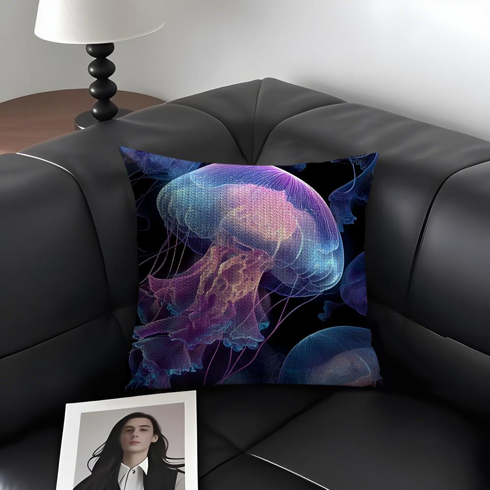 Jellyfish Fashion Cushion Cover Natural Linen Organic Fabric DoubleSided Printing Sofa Home Decor Gift Pillow Case