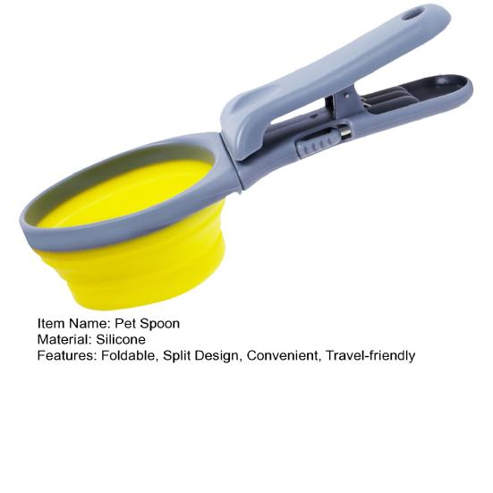 3-in-1 Collapsible Pet Scoop Measuring Cups Bag Sealing Clip Portable Dog Cat Food Spoon for Travel Feeding