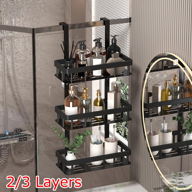 1PC Carbon Steel Thick Storage Hanging Basket Bathroom Shelf Behind The Door Shelf Tidy Multi Layer Bathroom Two/Three Layers