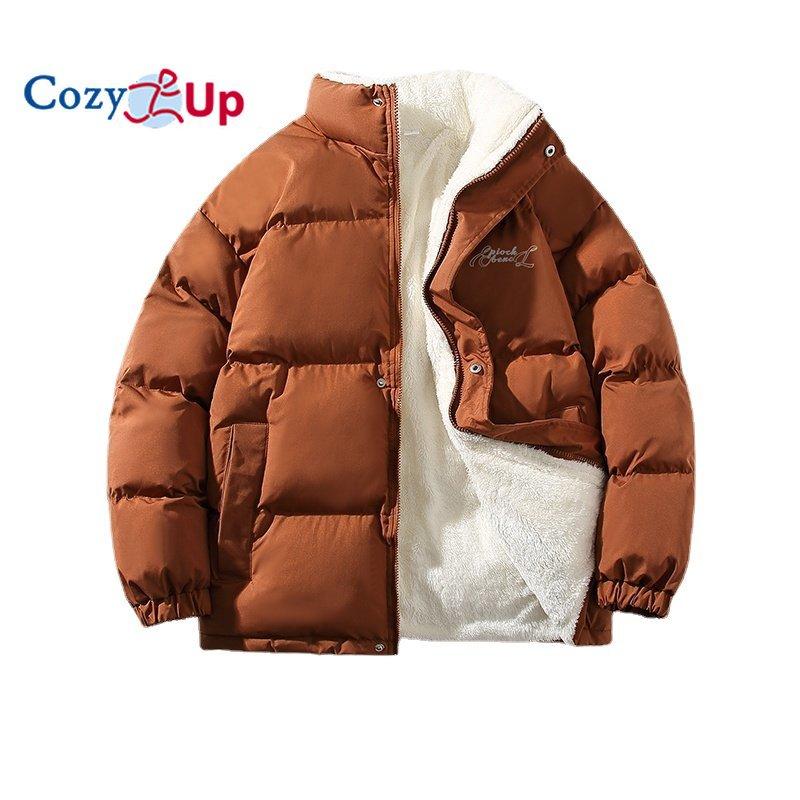 Cozy Up Winter Herren Plüsch Verdickte Parkas Stehkragen Jacke Mode Herren Parker Mantel Warm Dick Reißverschluss Mantel Gepolsterter Mantel für Männer