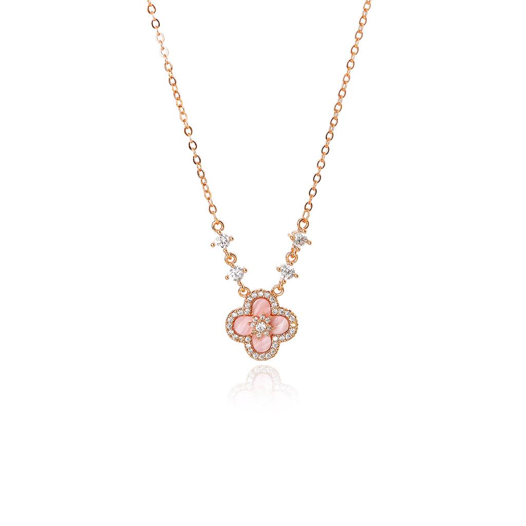 Pink Four-leaf Clover Necklace for Women Light Luxury High-end Clavicle Chain Versatile Necklace
