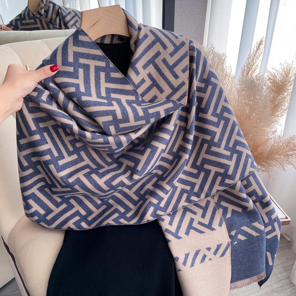 Imitation Cashmere Scarf Medium And Long Outer Shawl Double-Sided Warm Letter Scarf Female Live Stream Trend