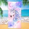 Magic Unicorn Beach Towel Flat Print Watercolor Fantasy Castle Bath Towels for Women Girls Pool Party Outdoor Travel Shawl