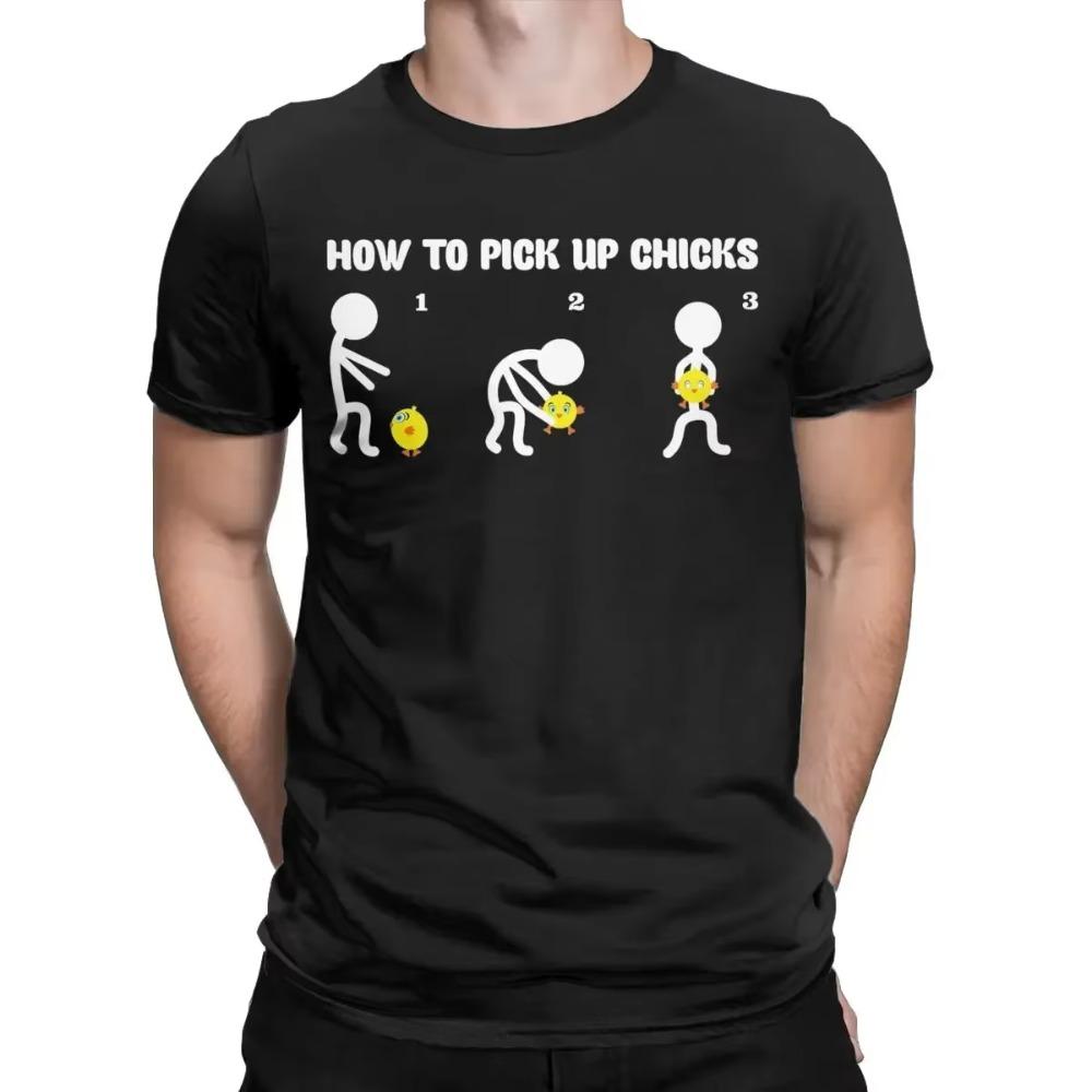 Casual How To Pick Up Chicks T-Shirt Men Round Collar Pure Cotton T Shirt Short Sleeve Tee Shirt Plus Size Clothing
