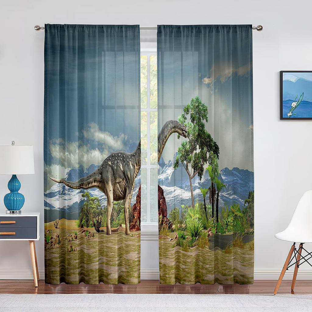 Dinosaur Jurassic Animals Ancient Jungle Sheer Curtain for Living Room Kitchen Voile for Window Blinds Bedroom Tulle Curtains