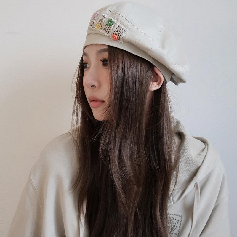 25 Early Autumn New Sweet Button Old Beret Female Retro Painter Hat