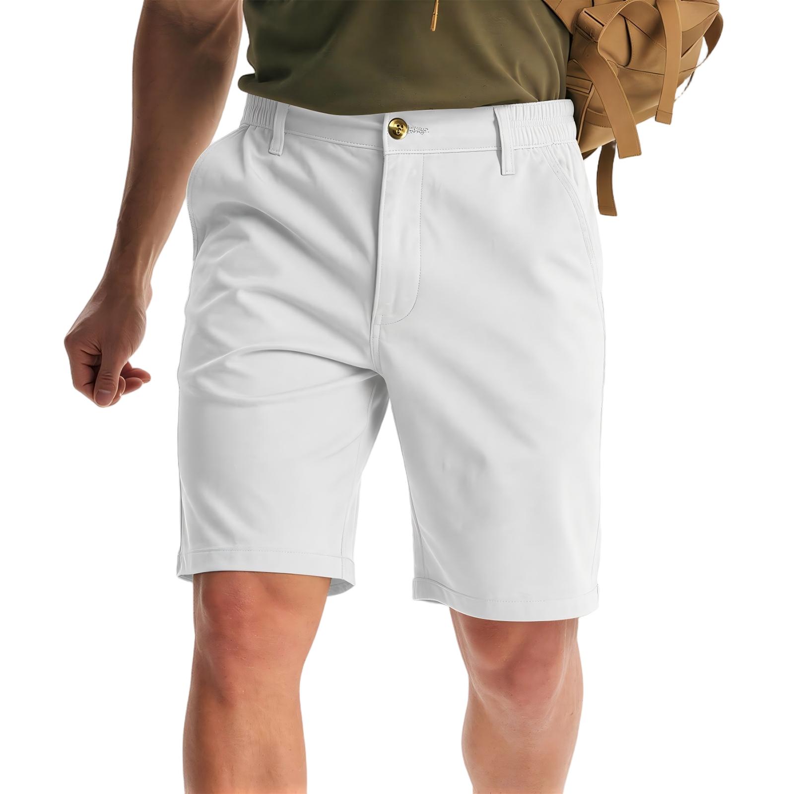 

Mens Classic Fit Chino Shorts with Elastic Waistband and Button Closure for Casual and Outdoor Activities XL білий