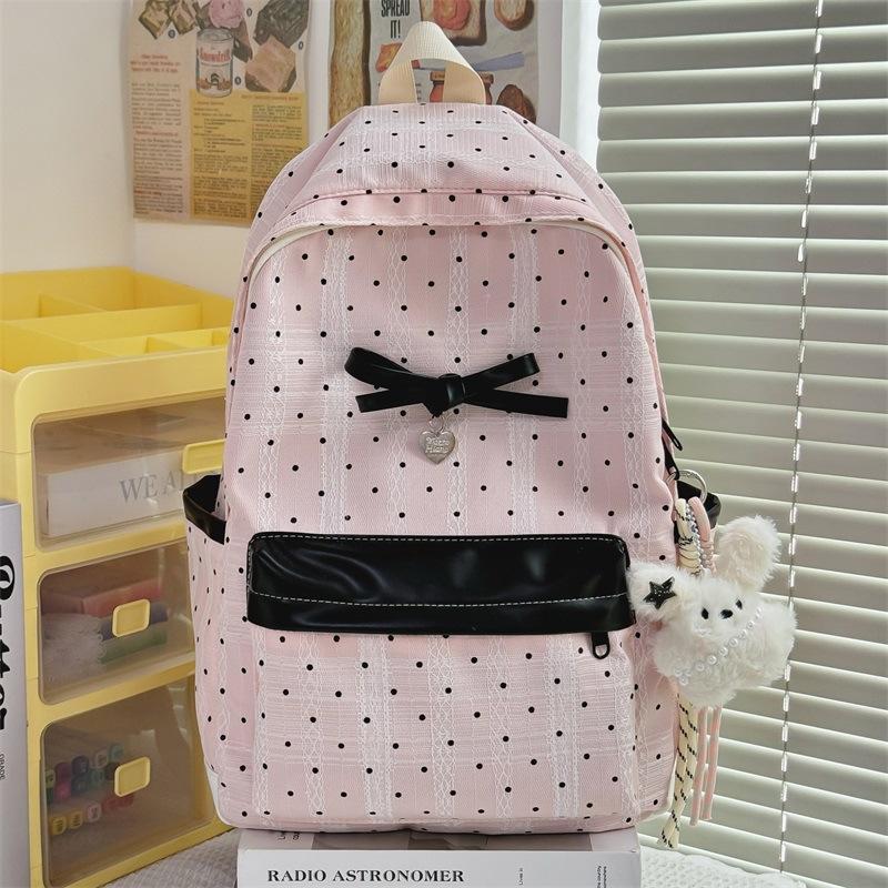 Schoolbag New Polka Dot Girl Backpack Tide Japanese Simple Versatile High Value Backpack Bow Student Travel Backpack